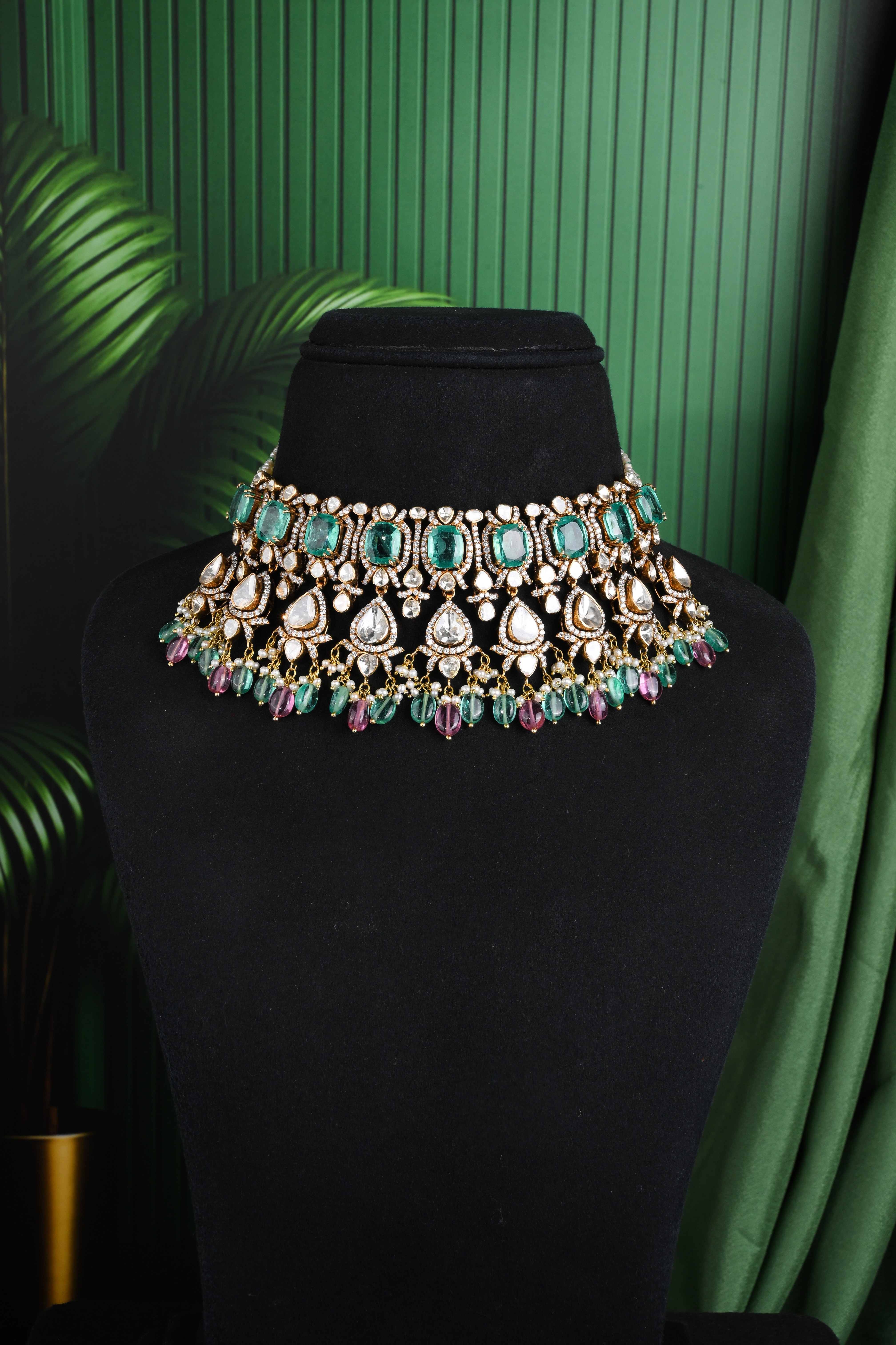 Brinda Gold and Diamonds - Emerald Pearl Luxe Bridal Choker